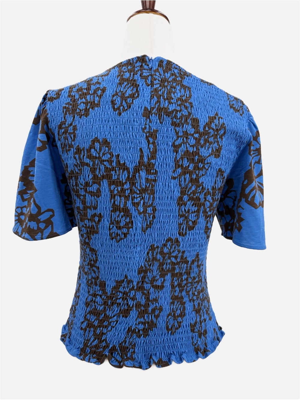 ME+EM Stencil Bloom Printed Smock Top Provence Blue Spring Chocolate US 6 NEW - Picture 4 of 8